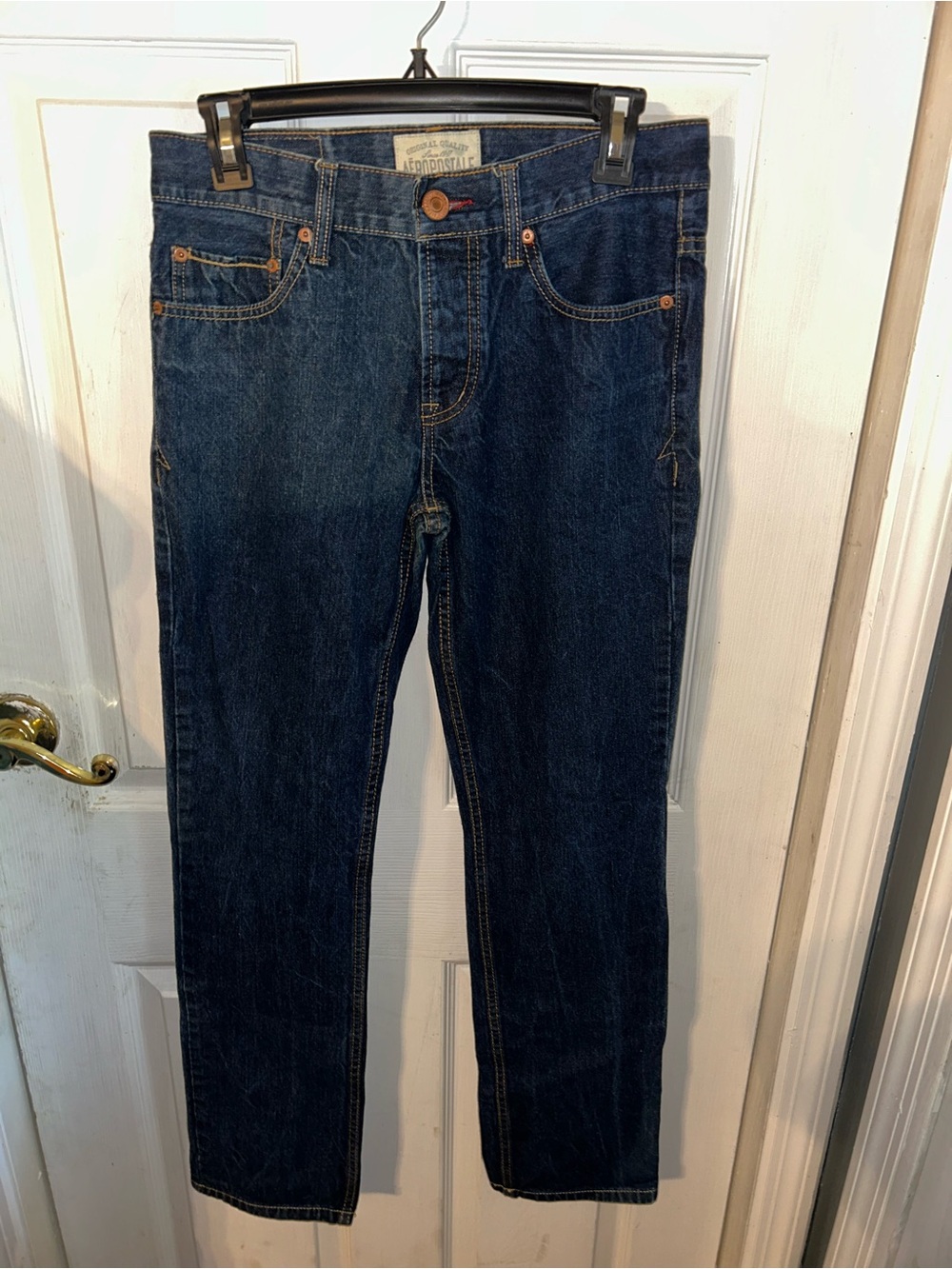 Y2K Aeropostale Men's Straight-Leg Jeans in Dark Blue 28X32